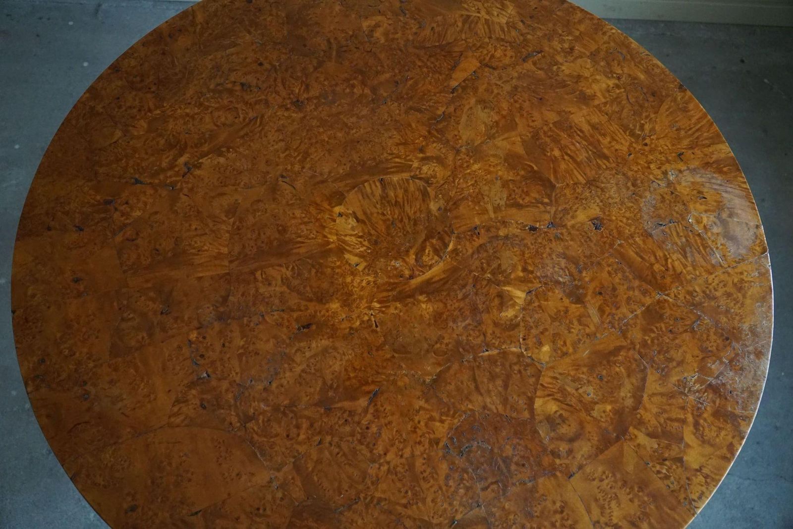 A Round Antique Swedish Folding Table In Burl Wood, Early 19th Century photo vintage