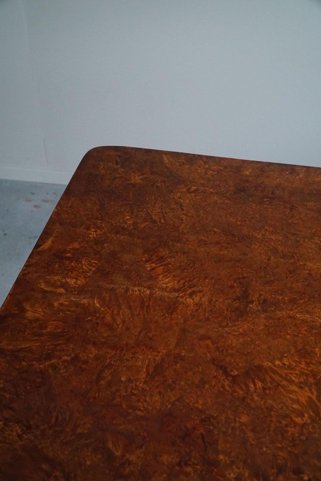 photo furniture Antique Square Folding Table In Burl Wood, Handcrafted In Sweden, 19th Century