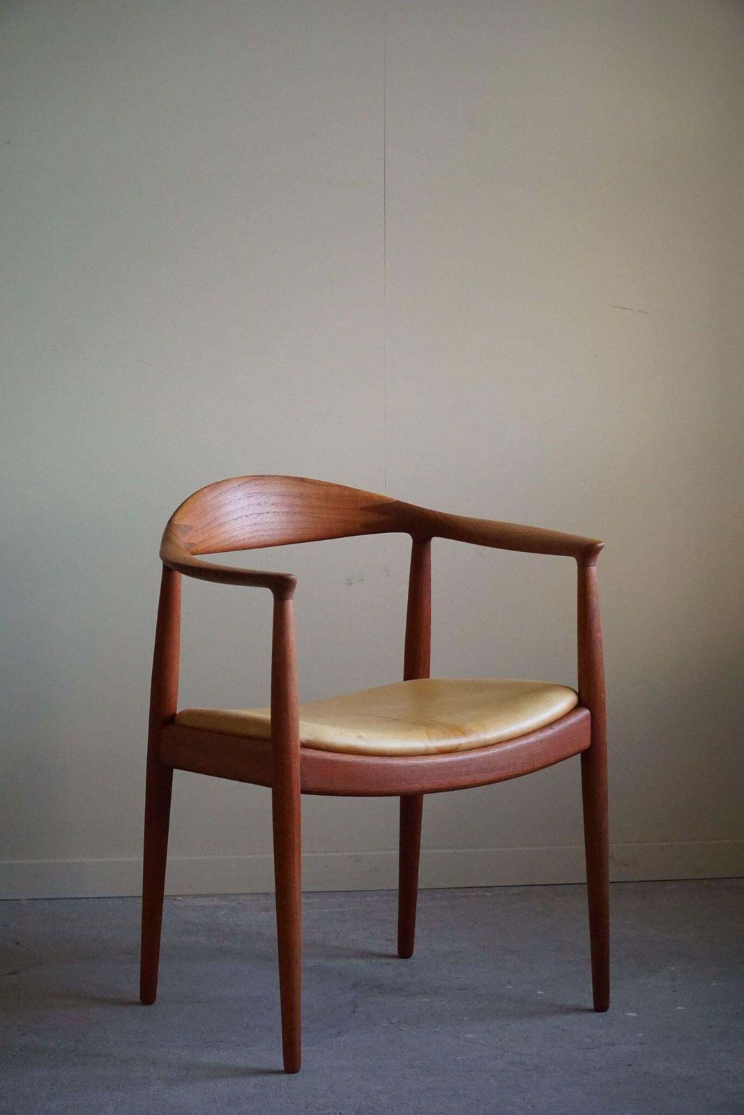 Furniture Hans J. Wegner, Armchair In Teak & Leather, "The Chair" Model Jh501, 1950s photo