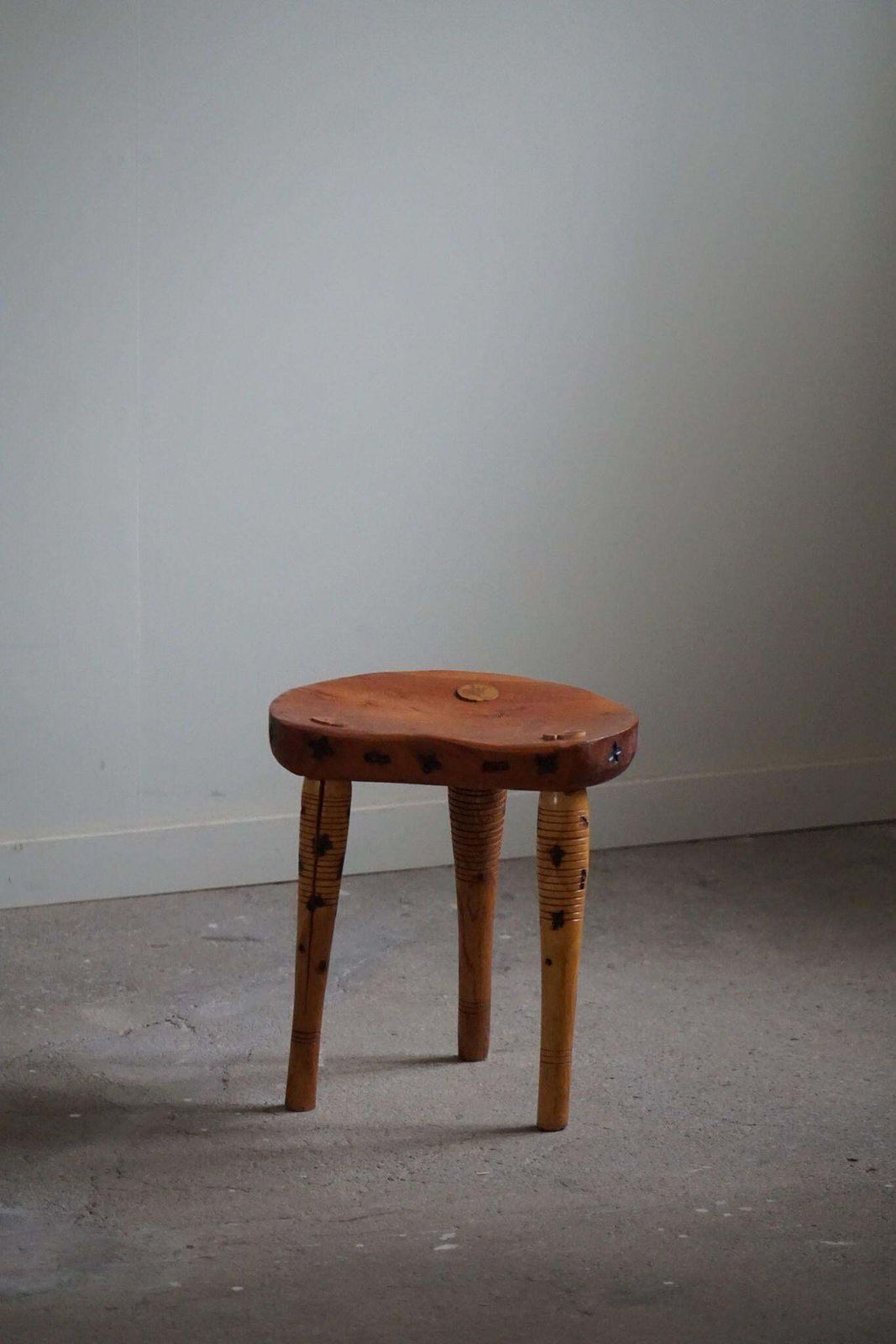 Primitive Tripod Stool In Solid Pine, Swedish Modern, Ca 1950s photo Furniture