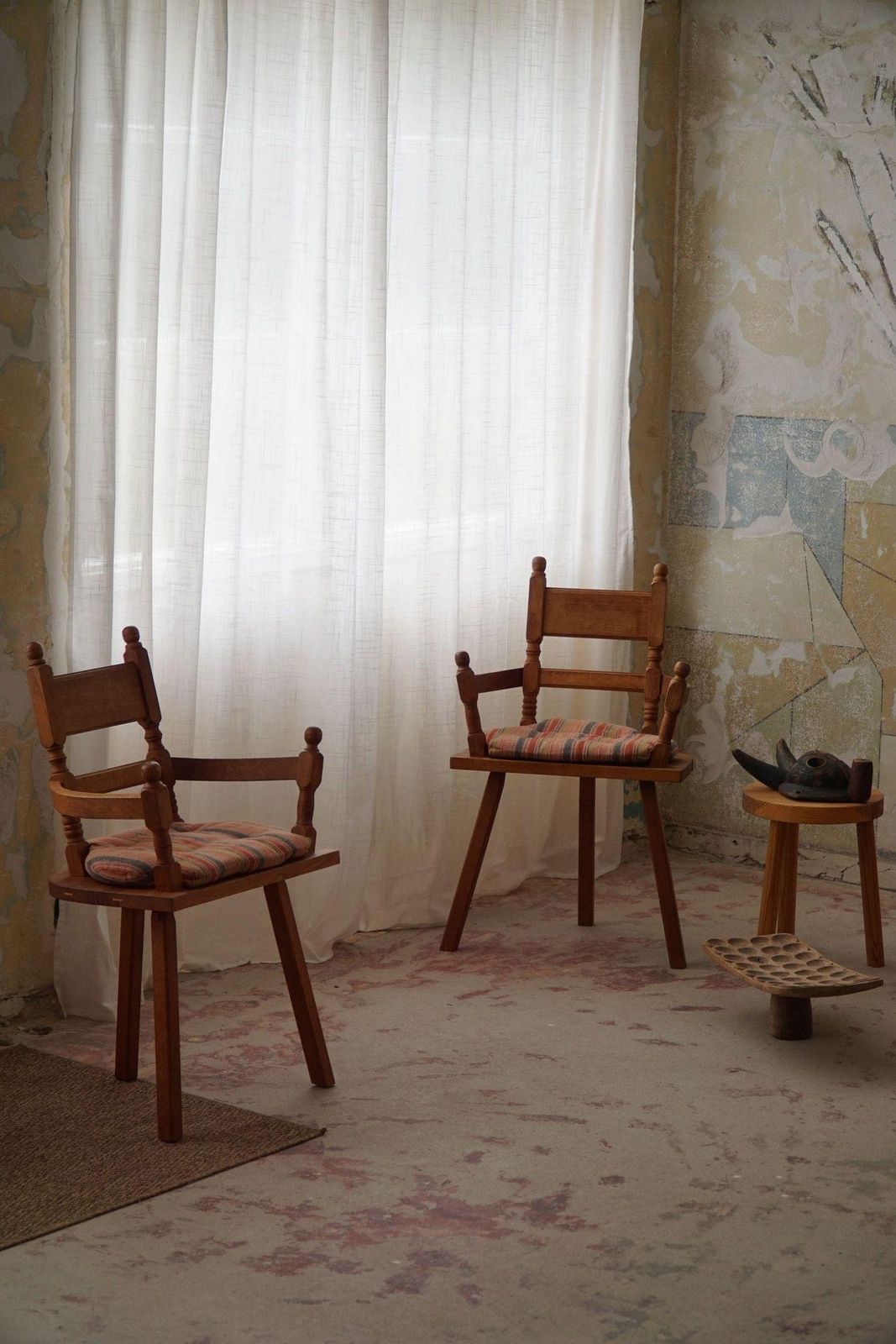 Hand Crafted Tripod Armchairs In Oak, By A Danish Cabinetmaker, Folk Art, 1930s photo vinterior