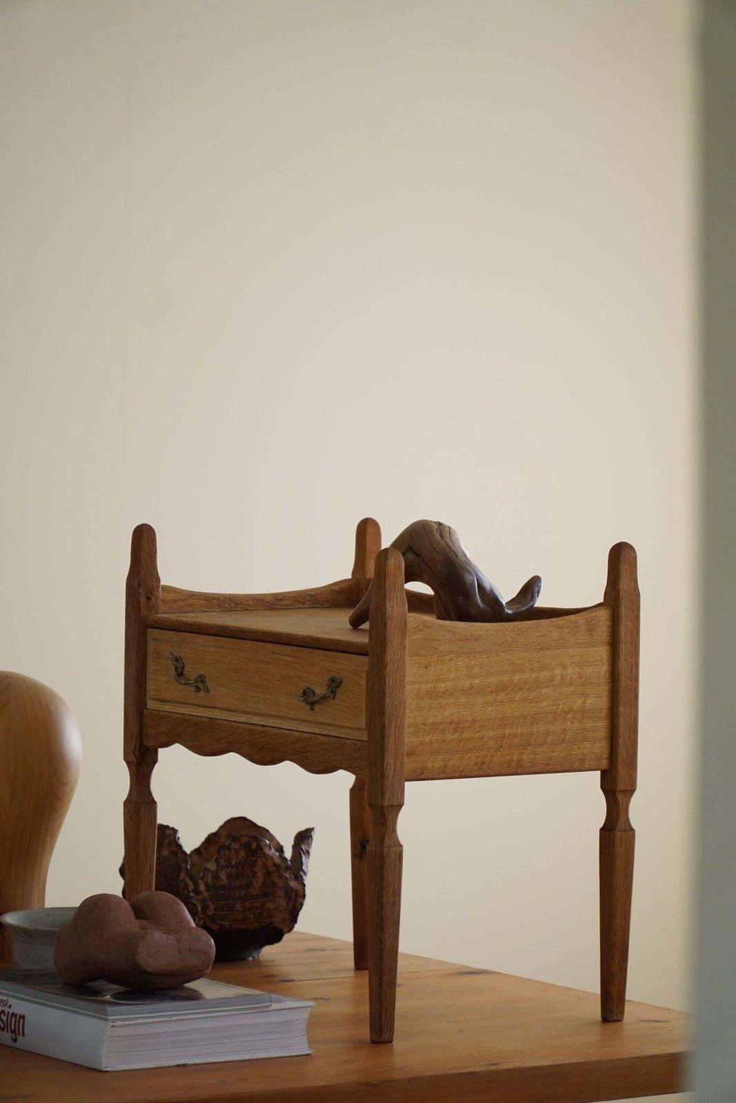 Furniture Henning Kjærnulf, Night Stand In Oak, Danish Modern, "Razorblade", 1960s photo