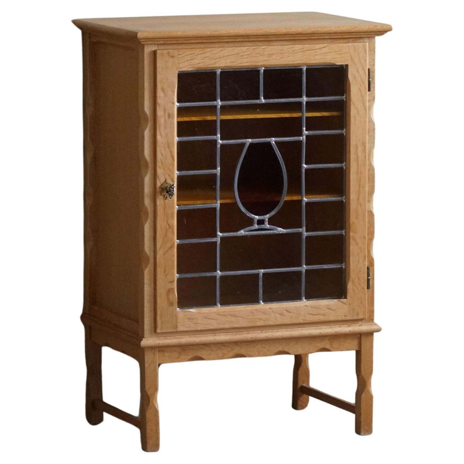 Mid Century, Small Oak Cabinet With Glass Front, Danish Cabinetmaker, 1960s