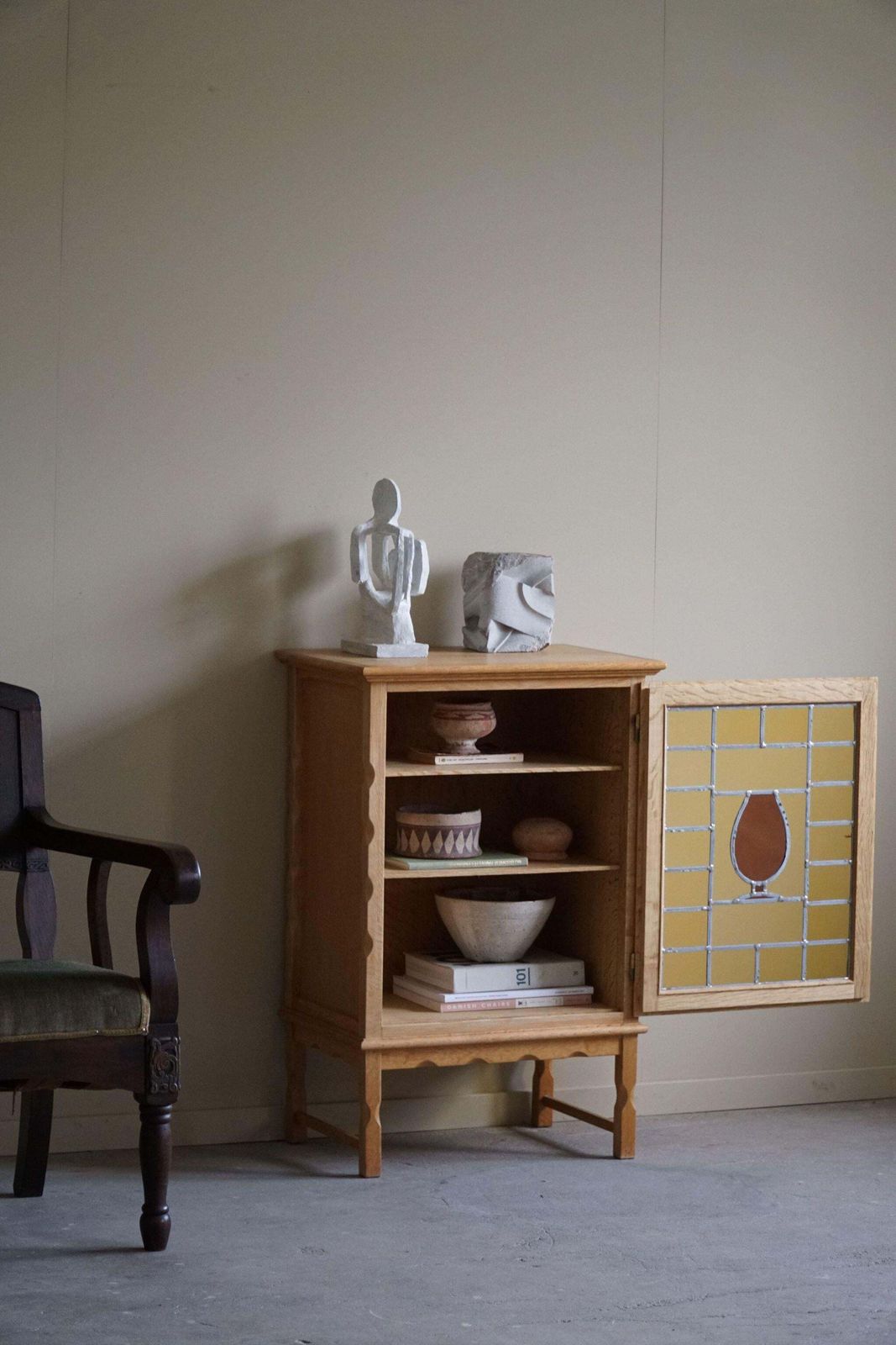 Mid Century, Small Oak Cabinet With Glass Front, Danish Cabinetmaker, 1960s photo for sale
