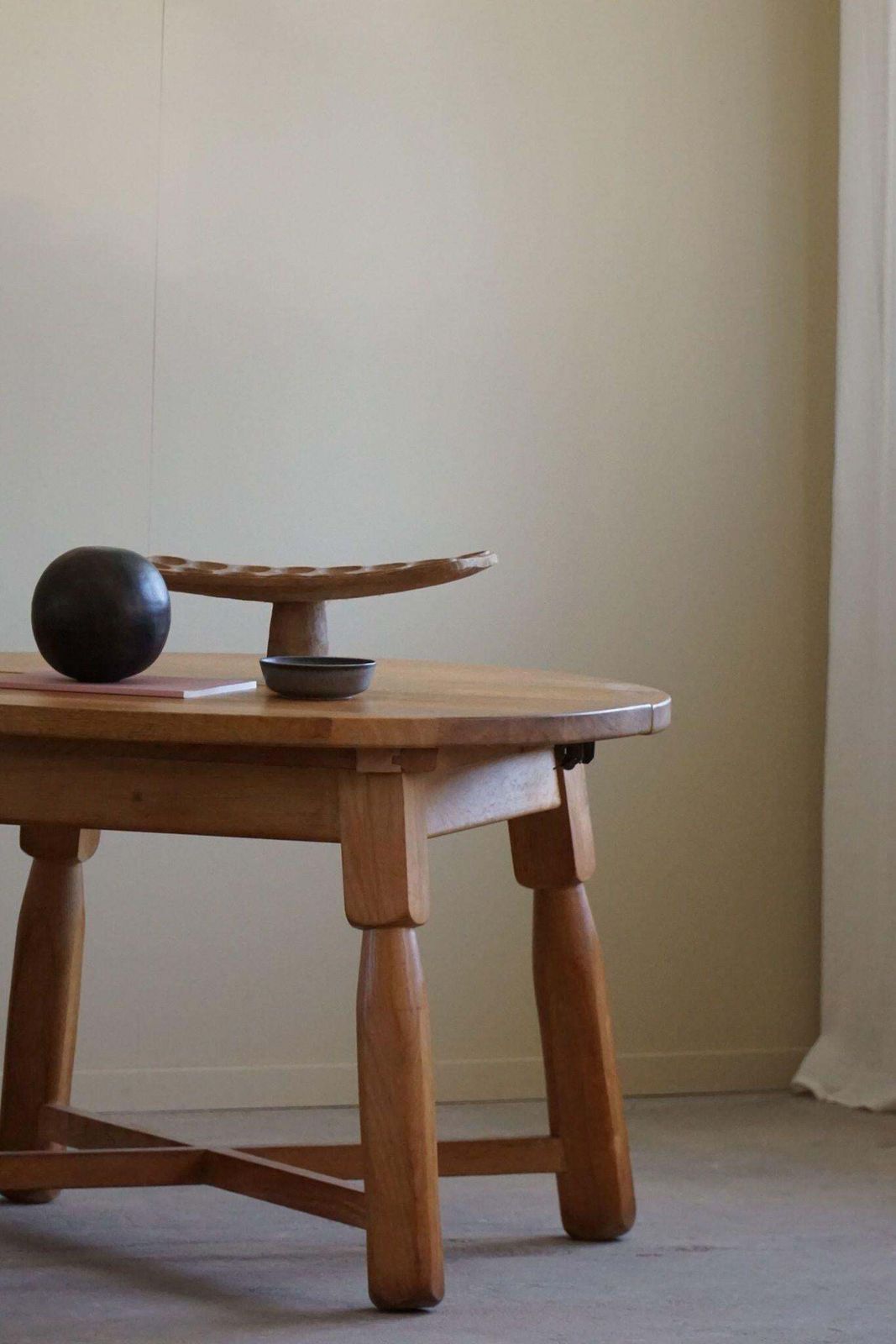 Round Brutalist Dining Table In Oak, Mid Century Modern, Made In France, 1960s photo Furniture