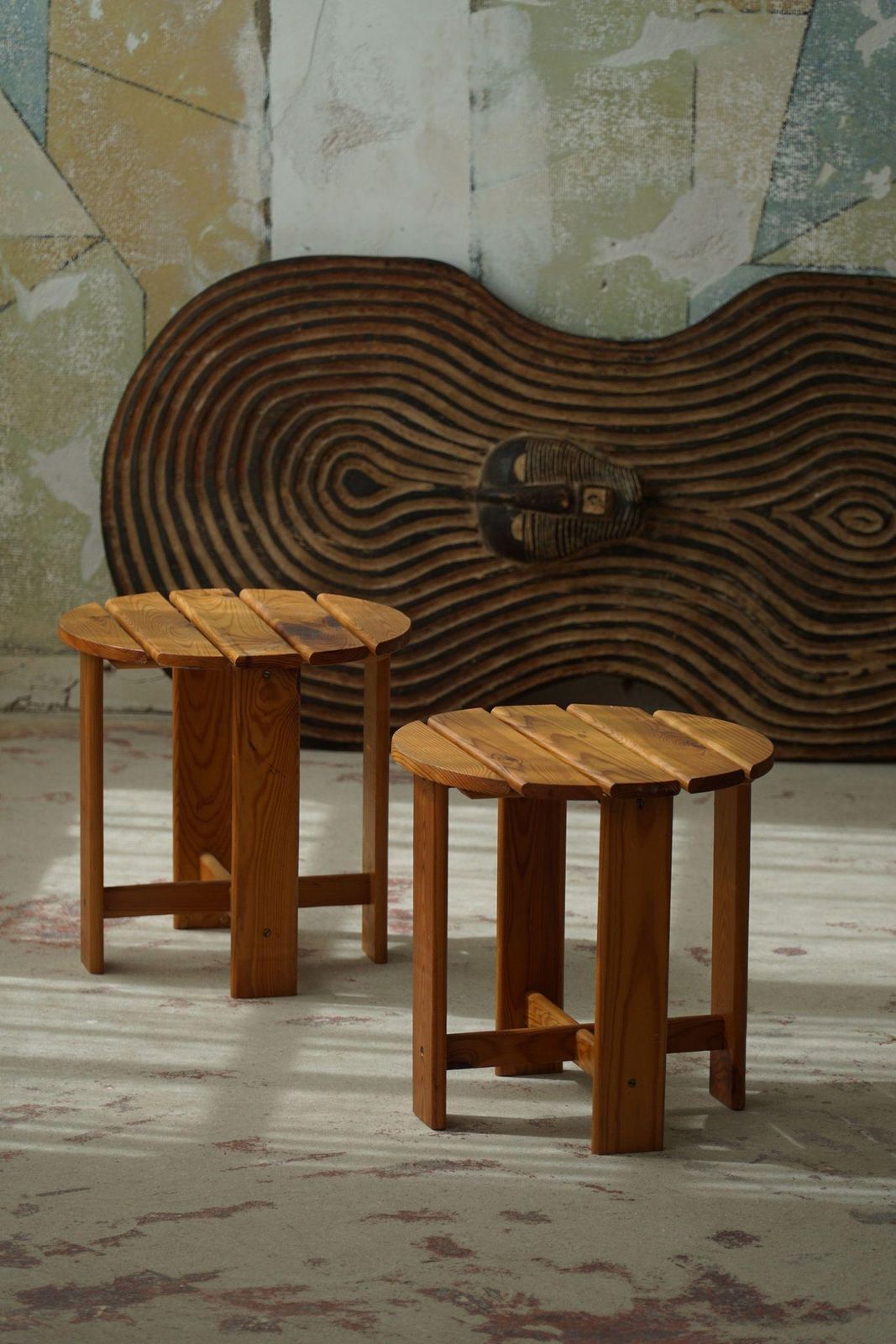 Pair Of Stools In Pine, By A Swedish Cabinetmaker, Mid Century Modern, 1960s photo vintage