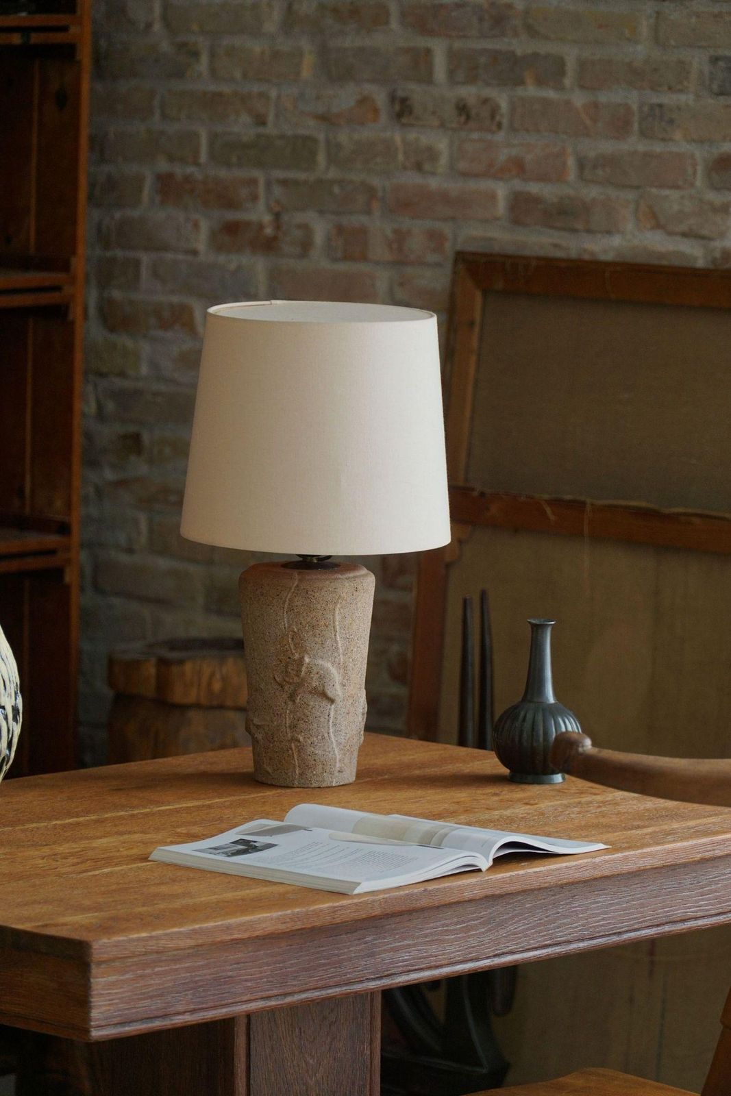 French Modern, A Vintage Table Lamp In Stone With Elephant Motifs, 1970s photo furniture