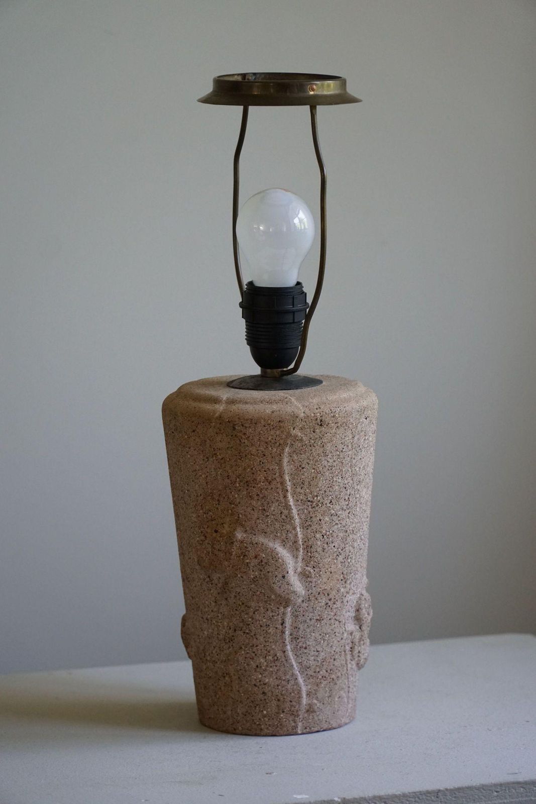 445.0 French Modern, A Vintage Table Lamp In Stone With Elephant Motifs, 1970s photo