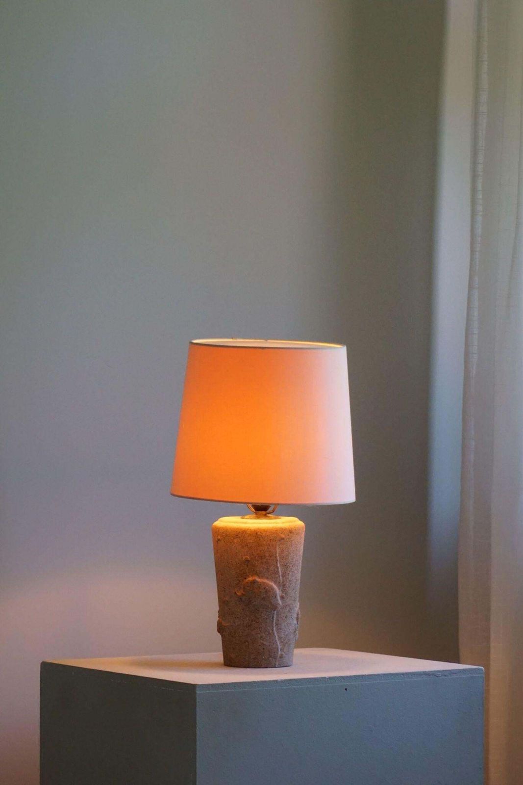 photo buy French Modern, A Vintage Table Lamp In Stone With Elephant Motifs, 1970s