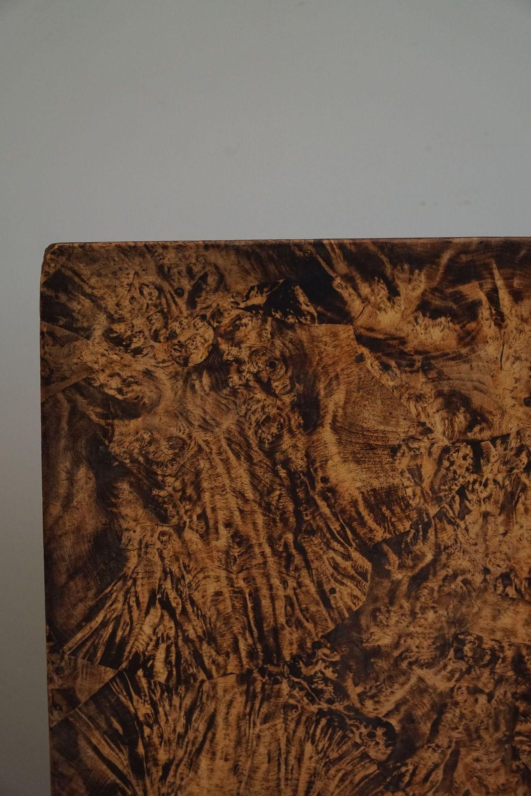 photo for sale Antique Square Drop Leaf Table In Burl Wood, Handcrafted In Sweden, 19th Century