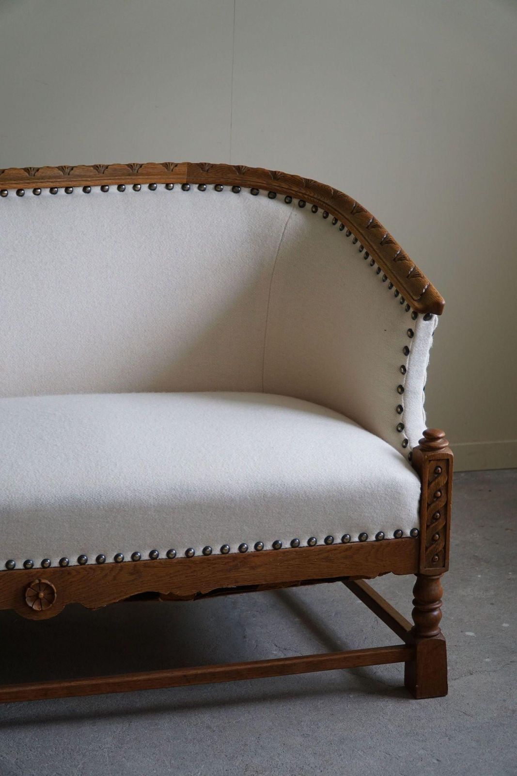 Sculptural 2 Seater Sofa In Oak & Wool, Danish "Skønvirke" Style, 1920s photo buy