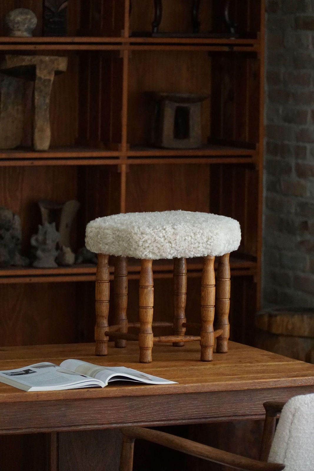 Danish Modern, A Hexagon Stool In Oak, Reupholstered Seat In Lambswool, 1950s photo furniture