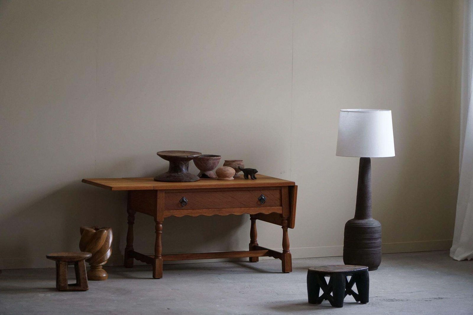 Danish Mid Century Folding Table With A Drawer In Oak, Henning Kjærnulf, 1960s photo for sale