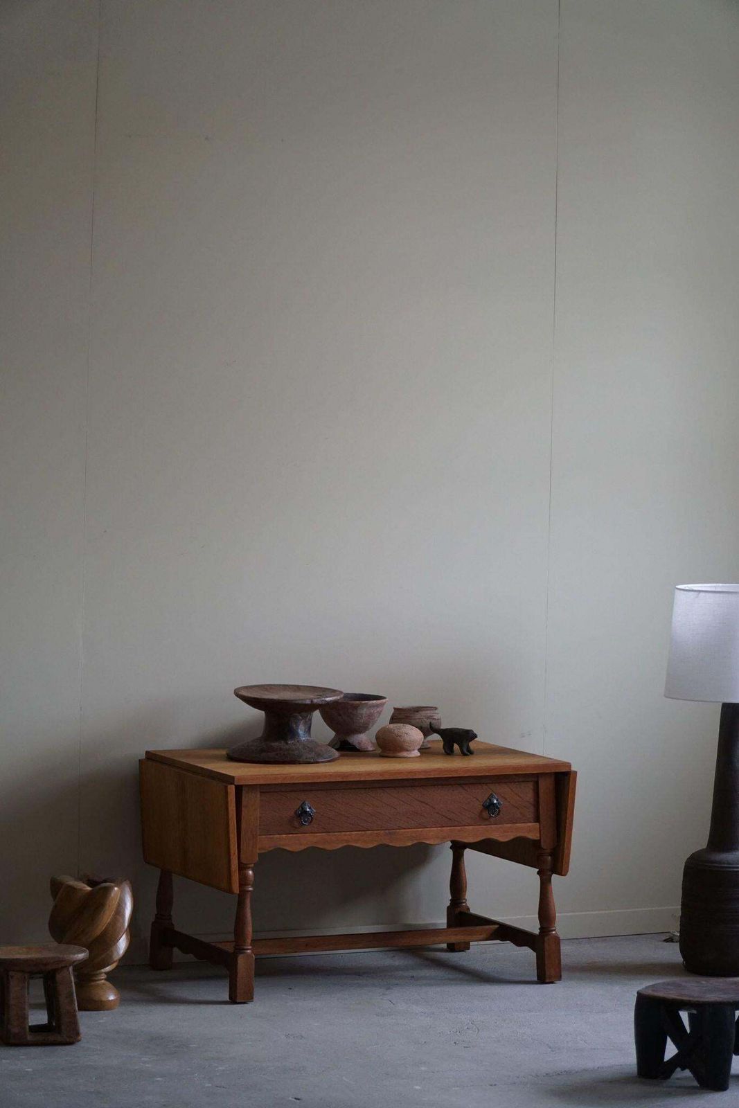 photo furniture Danish Mid Century Folding Table With A Drawer In Oak, Henning Kjærnulf, 1960s