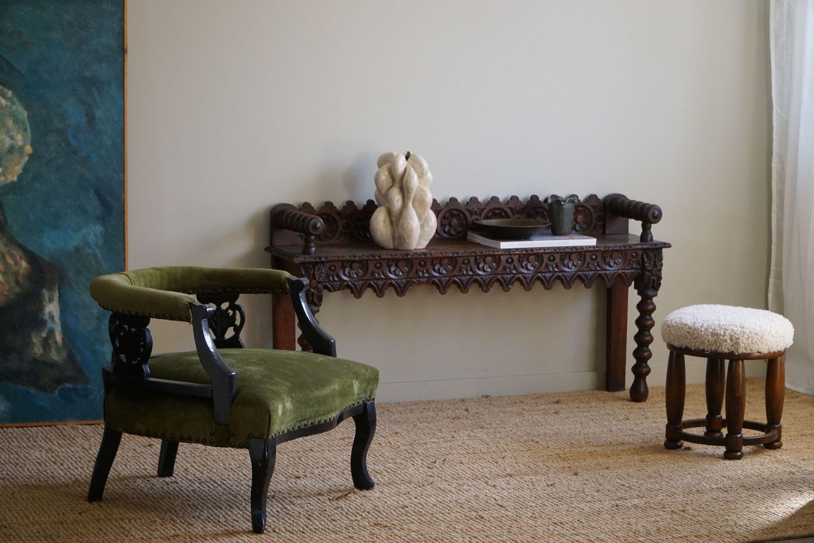 Decorative English Victorian Chair, Velvet & Wood, Late 19th Century photo furniture