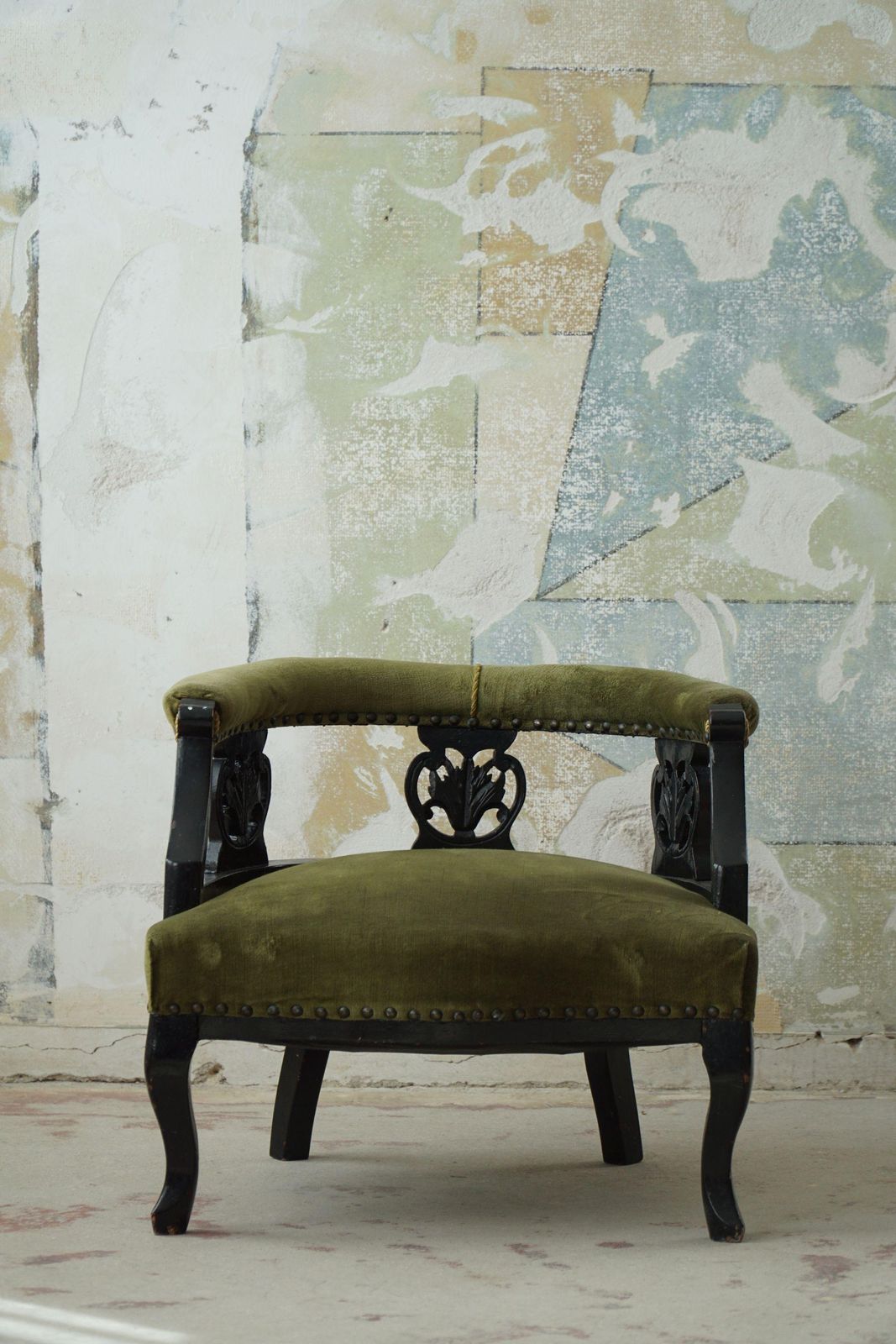 Furniture Decorative English Victorian Chair, Velvet & Wood, Late 19th Century photo