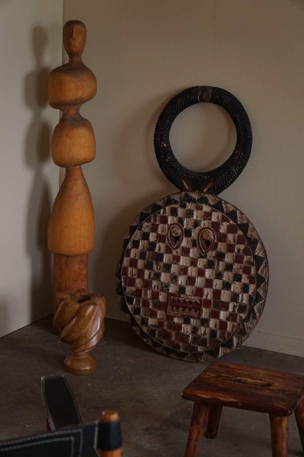 Large African Wooden Baule Kple Kple Tribal Mask, Ivory Coast, Mid 20th Century photo furniture