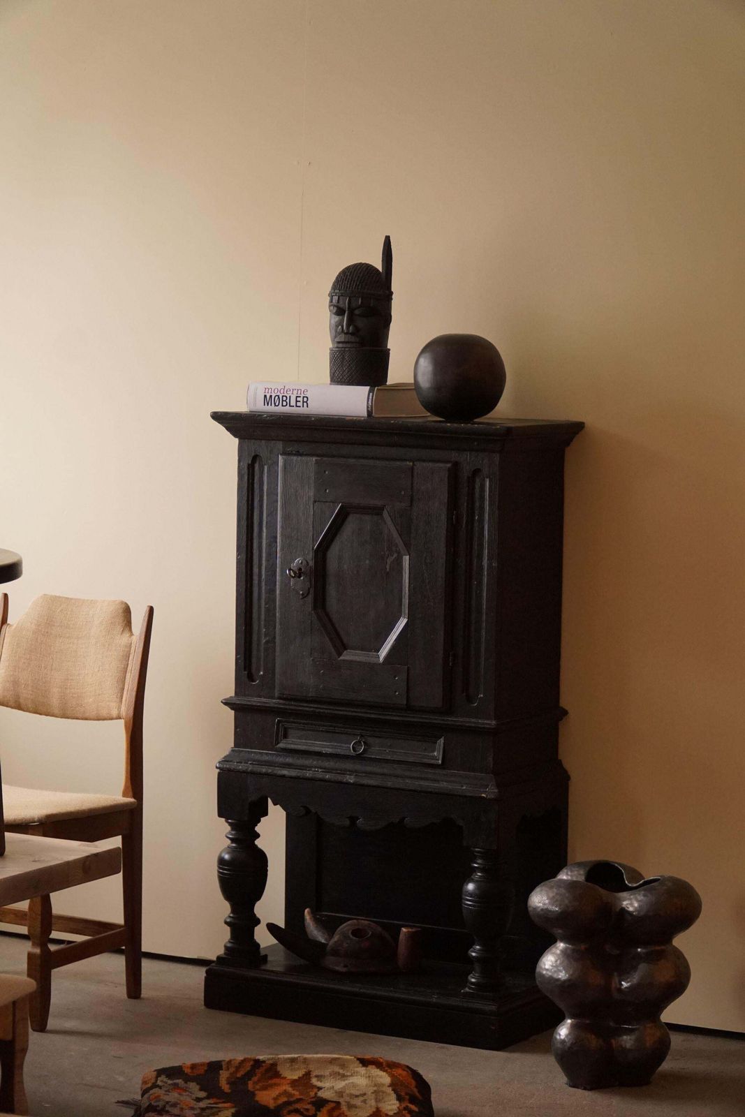18th Century, Antique Black Painted Cabinet By A Danish Cabinetmaker, Baroque photo furniture
