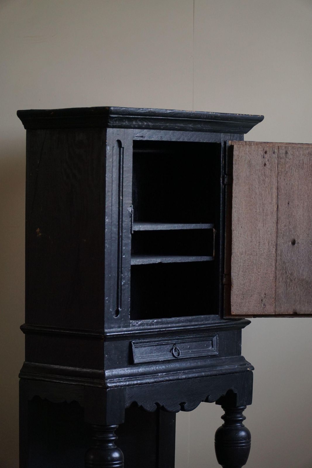 Furniture 18th Century, Antique Black Painted Cabinet By A Danish Cabinetmaker, Baroque photo