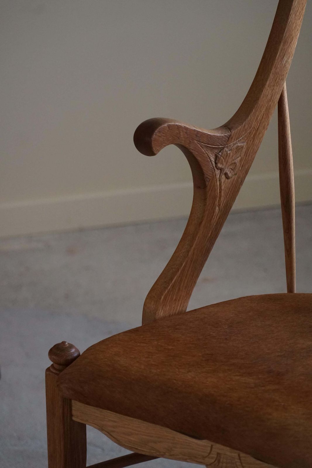 High Back Danish Armchair In Solid Oak & Leather Cushion, Mid Century, 1950s photo vinterior