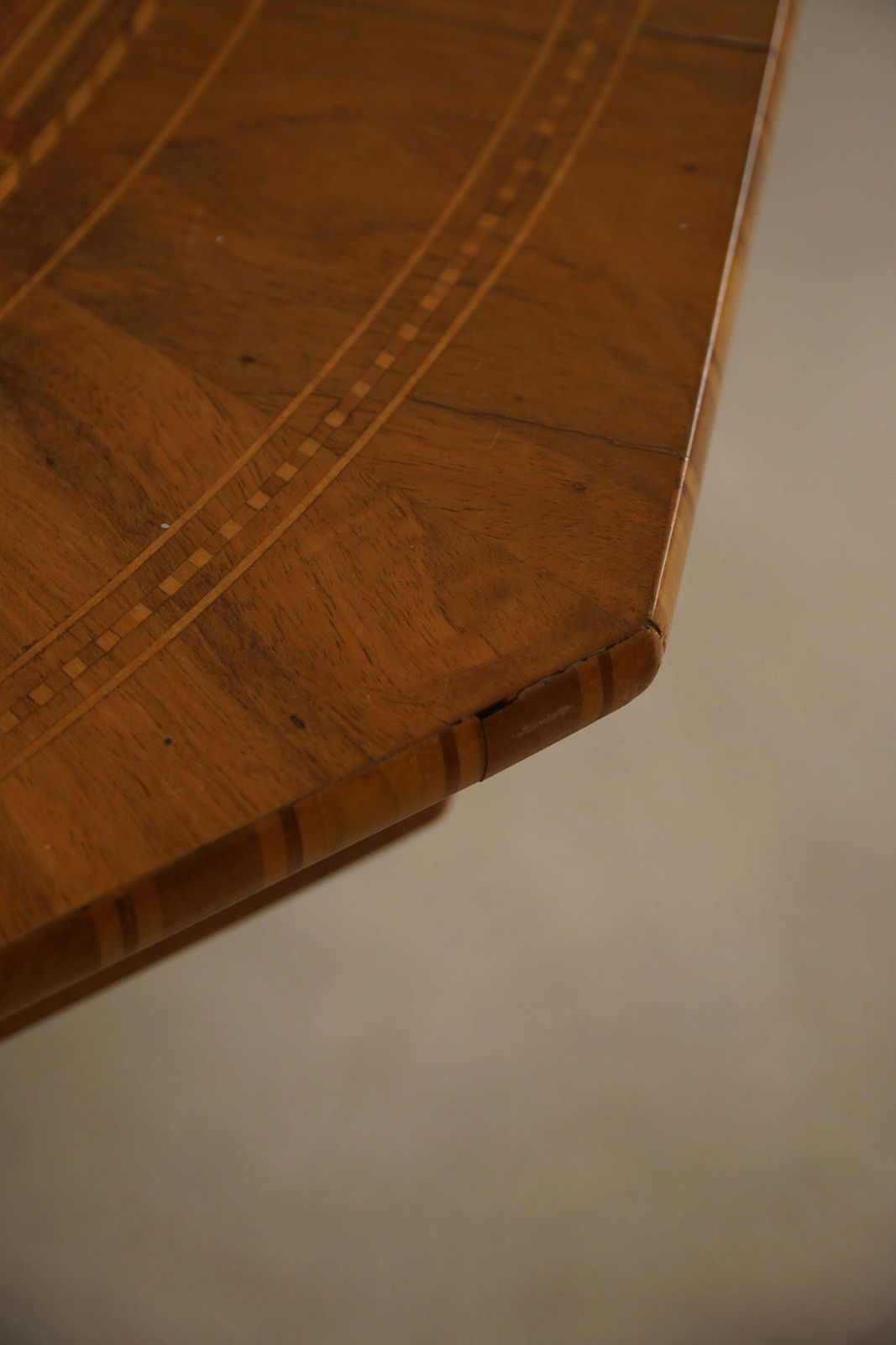 Furniture Danish Art Deco, Octagon Side Table In Birch With Intarsia Top, 1940s photo