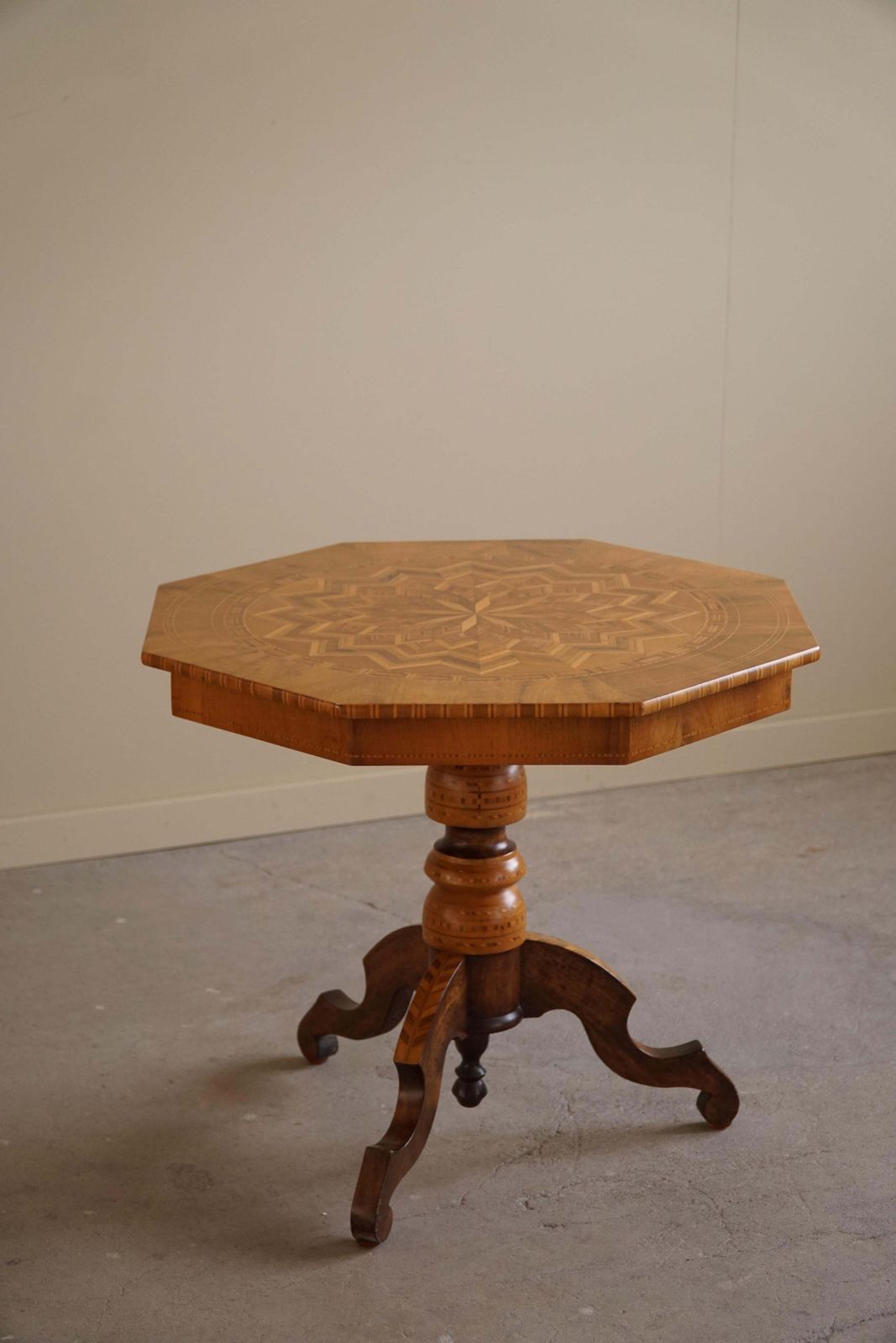 969.0 Danish Art Deco, Octagon Side Table In Birch With Intarsia Top, 1940s photo