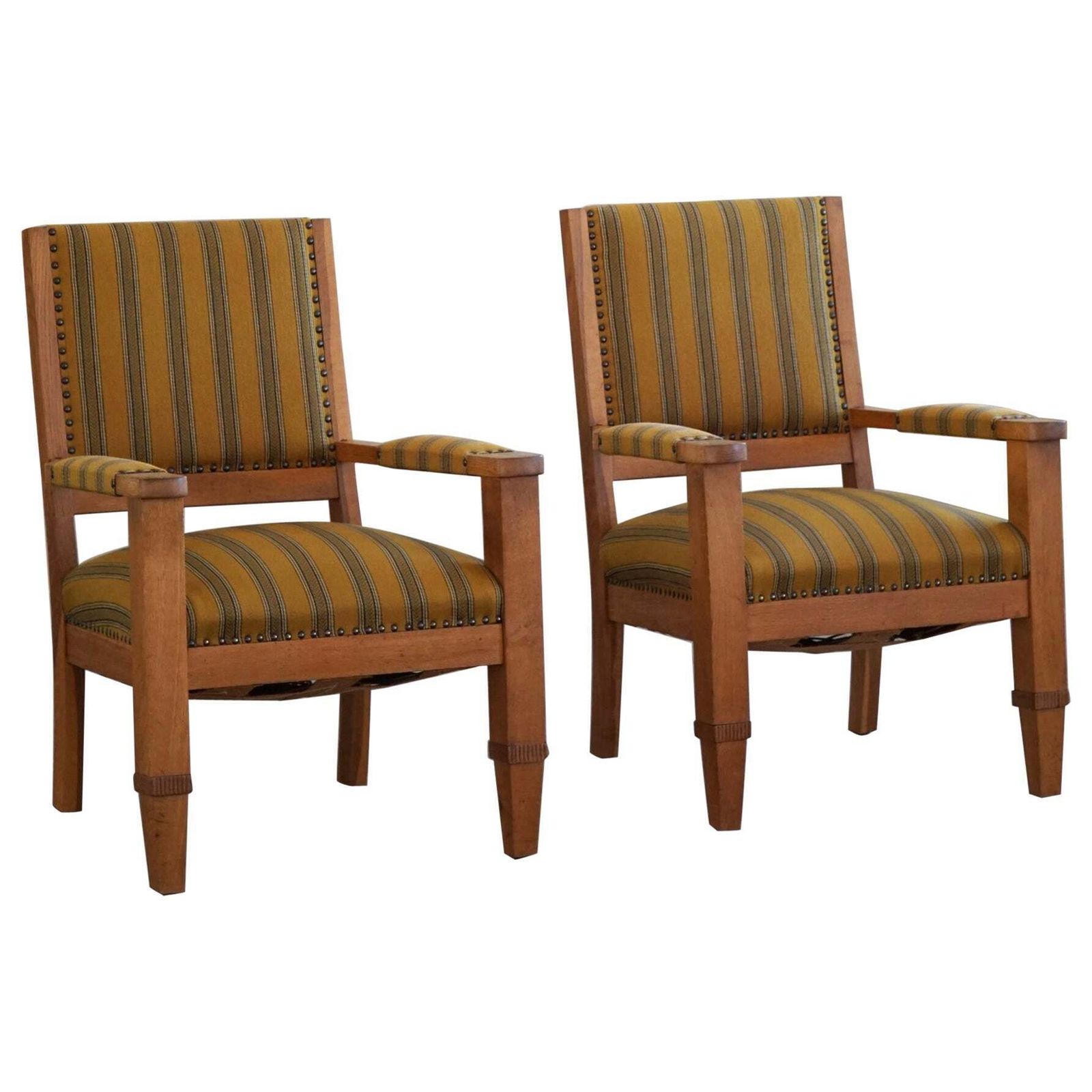 Pair Of Art Deco Armchairs In Oak & Fabric, Danish Cabinetmaker, 1940s