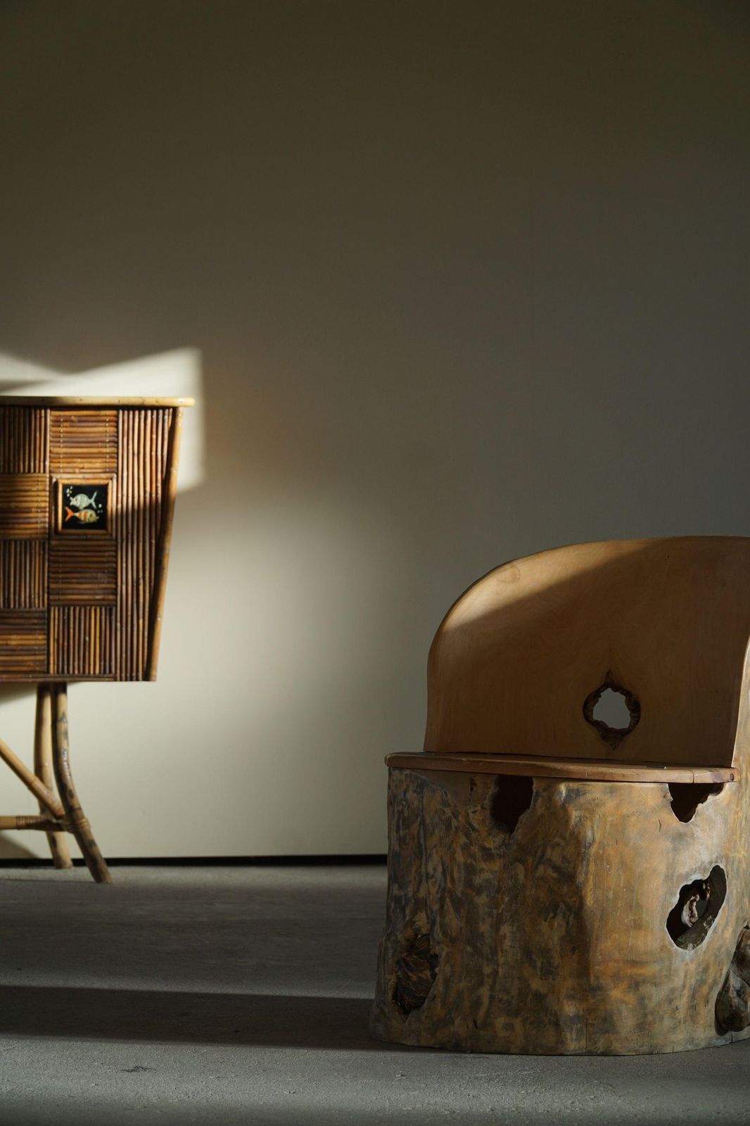 Mid Century Sculptural Brutalist Norwegian Stump Chair In Solid Wood photo vintage