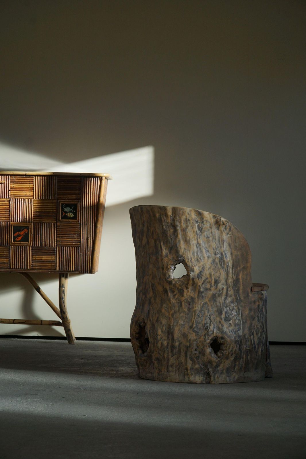 photo buy Mid Century Sculptural Brutalist Norwegian Stump Chair In Solid Wood