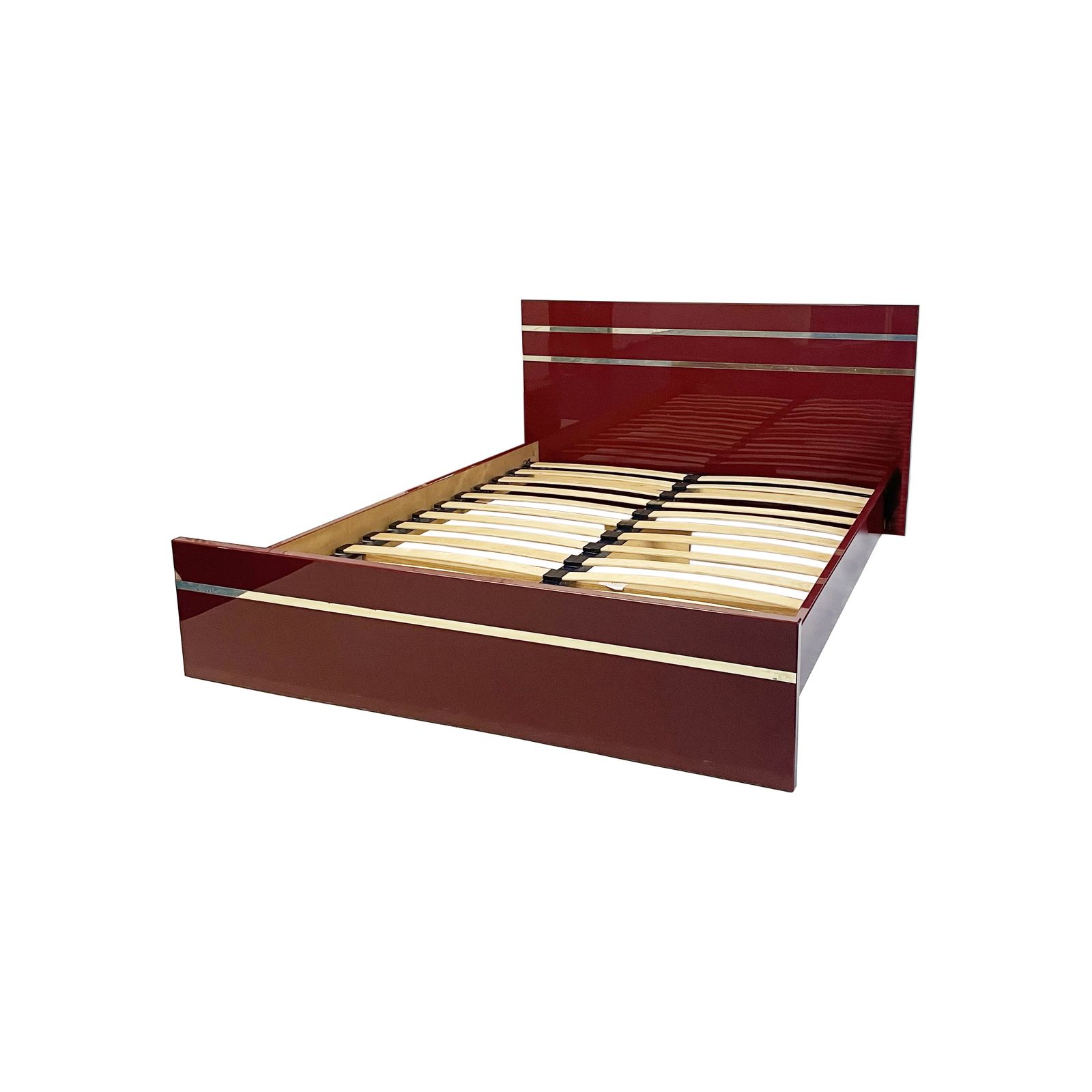 Eric Maville Burgundy Double Bed Only 1970s Hollywood Regency Mid Century Bedroom Brass Metal Frame