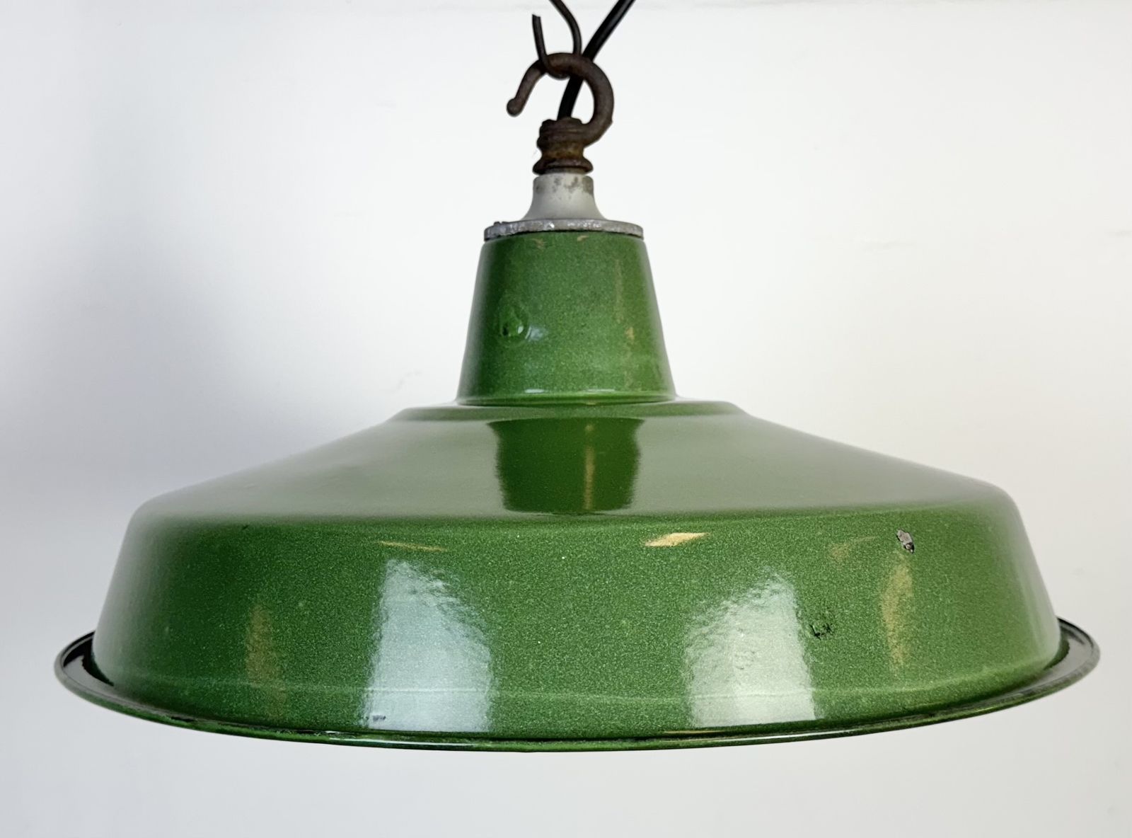 Industrial Green Enamel Factory Pendant Lamp, 1960s photo vintage