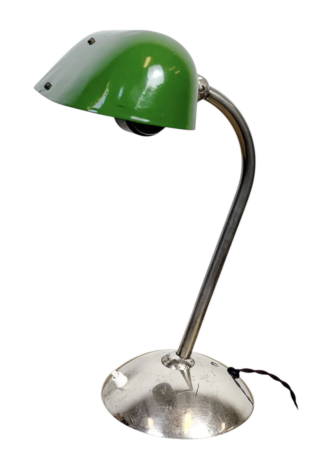 Vintage Green Enamel Bankers Table Lamp, 1950s