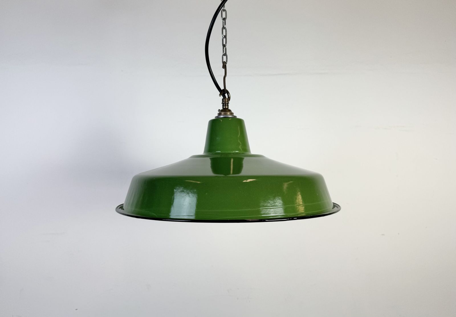 Industrial Green Enamel Factory Pendant Lamp, 1960s, 2x photo for sale