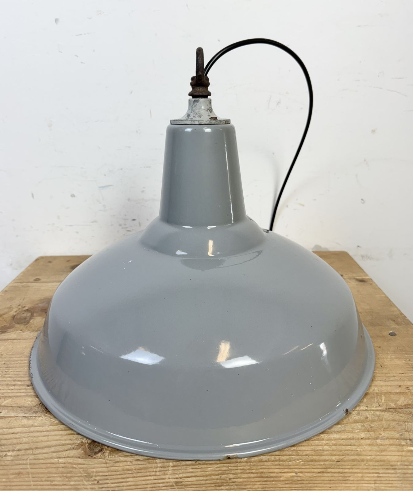 photo for sale Industrial British Grey Enamel Factory Pendant Lamp, 1960s, 2x