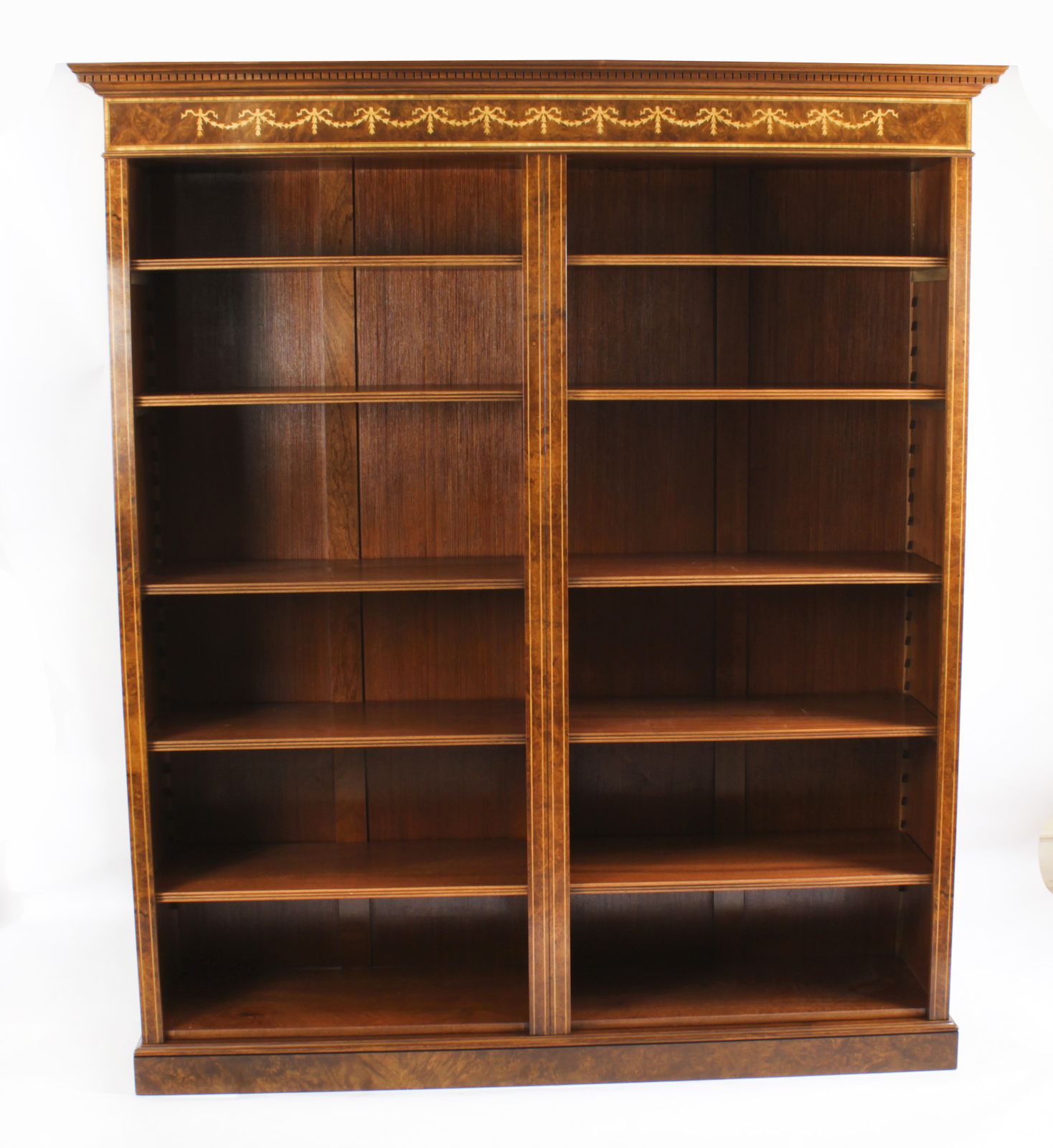 Bespoke Pair Sheraton Revival Inlaid Walnut Open Bookcases photo Furniture