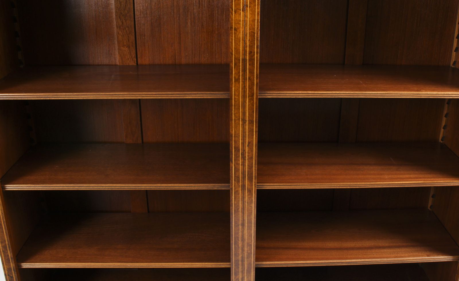 Bespoke Pair Sheraton Revival Inlaid Walnut Open Bookcases photo buy