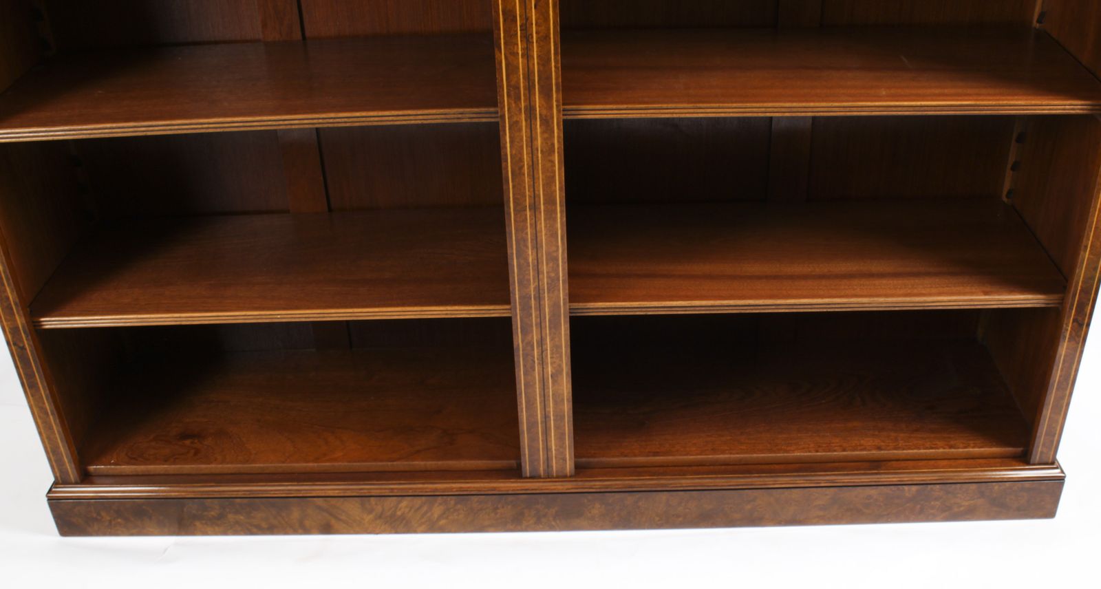 Bespoke Pair Sheraton Revival Inlaid Walnut Open Bookcases photo vintage