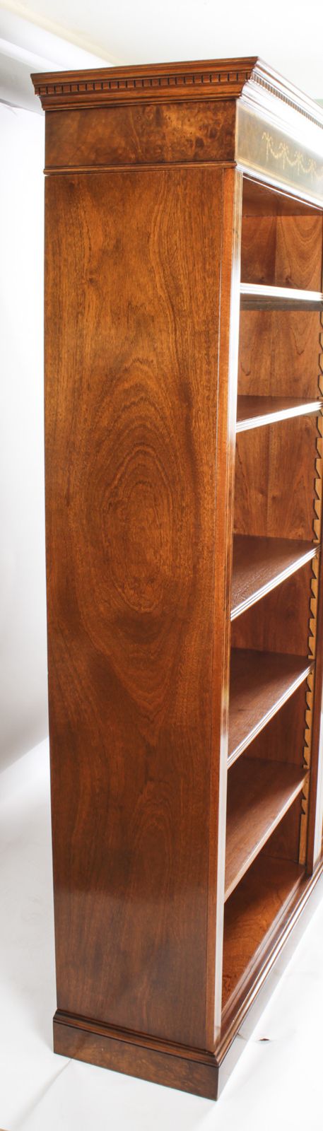 photo buy Bespoke Pair Sheraton Revival Inlaid Walnut Open Bookcases