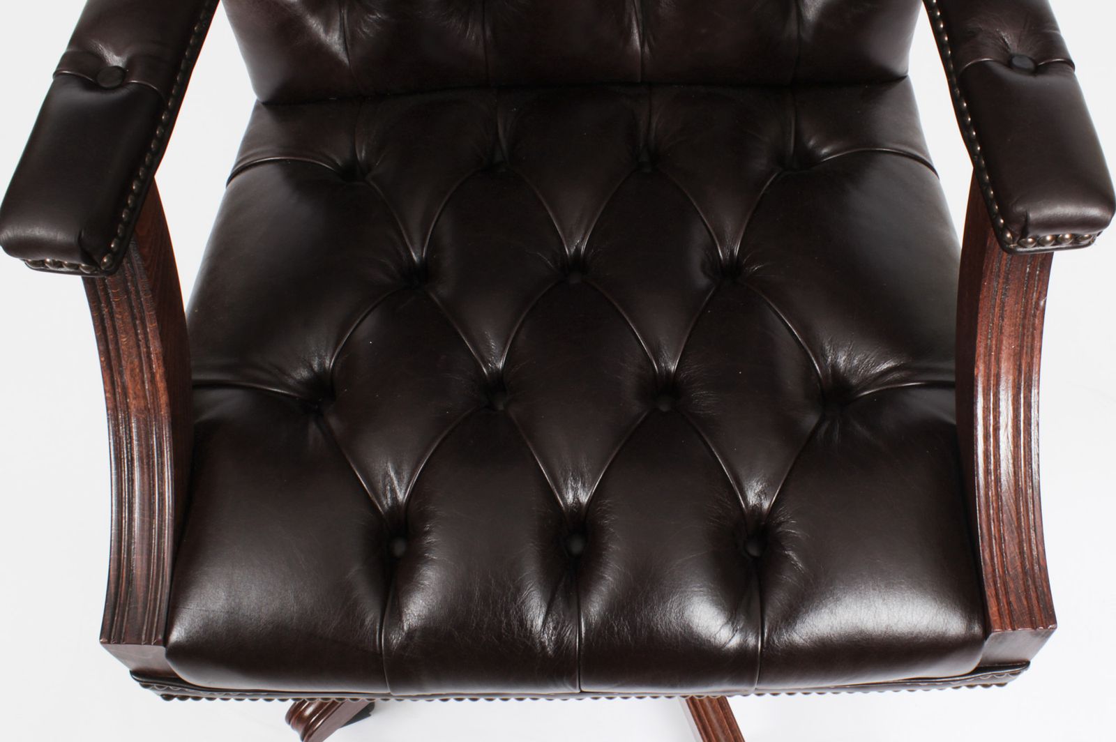 Bespoke English Handmade Gainsborough Leather Desk Chair Smoke Brown photo 1575.0