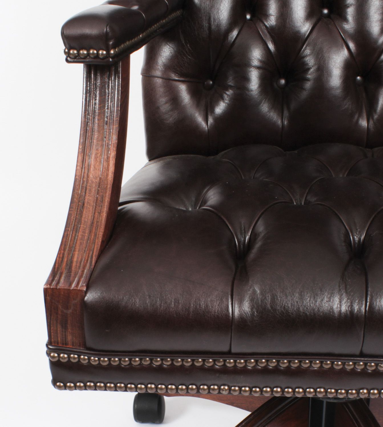 Bespoke English Handmade Gainsborough Leather Desk Chair Smoke Brown photo vintage
