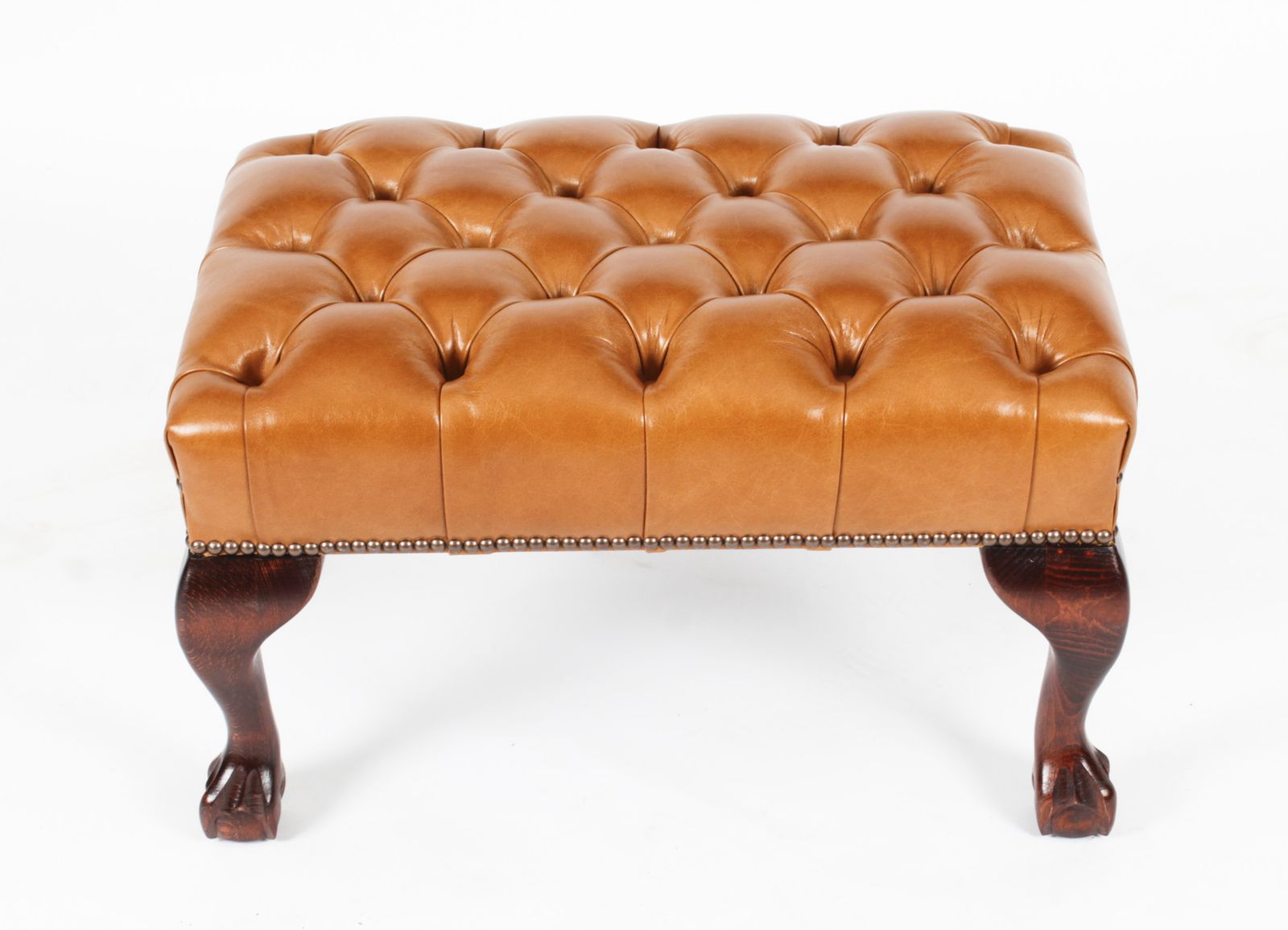 Bespoke Pair Chippendale Ball & Claw Leather Stool Bruciato. photo Furniture