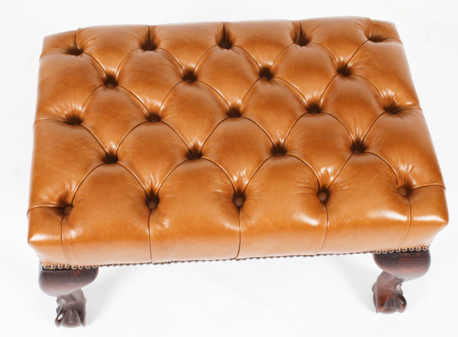 Bespoke Pair Chippendale Ball & Claw Leather Stool Bruciato. photo vinterior