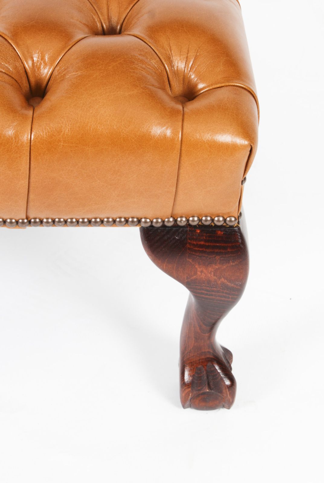 photo for sale Bespoke Pair Chippendale Ball & Claw Leather Stool Bruciato.
