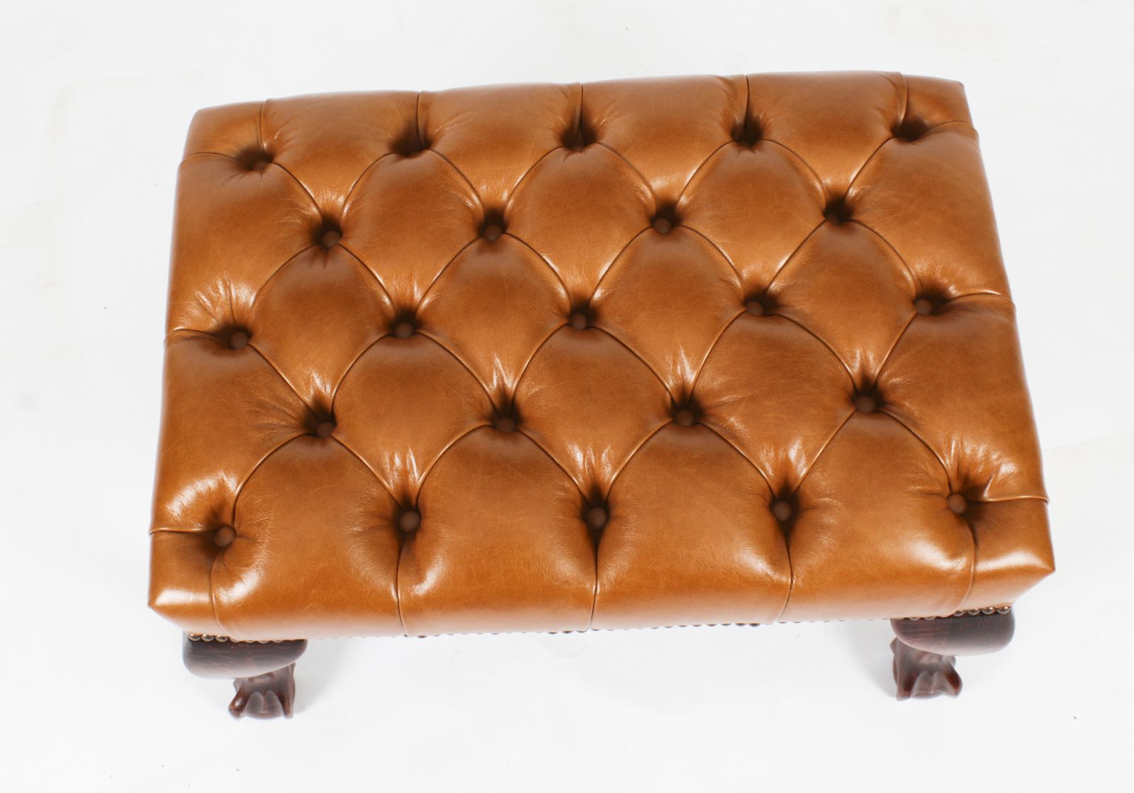 Furniture Bespoke Pair Chippendale Ball & Claw Leather Stool Bruciato. photo