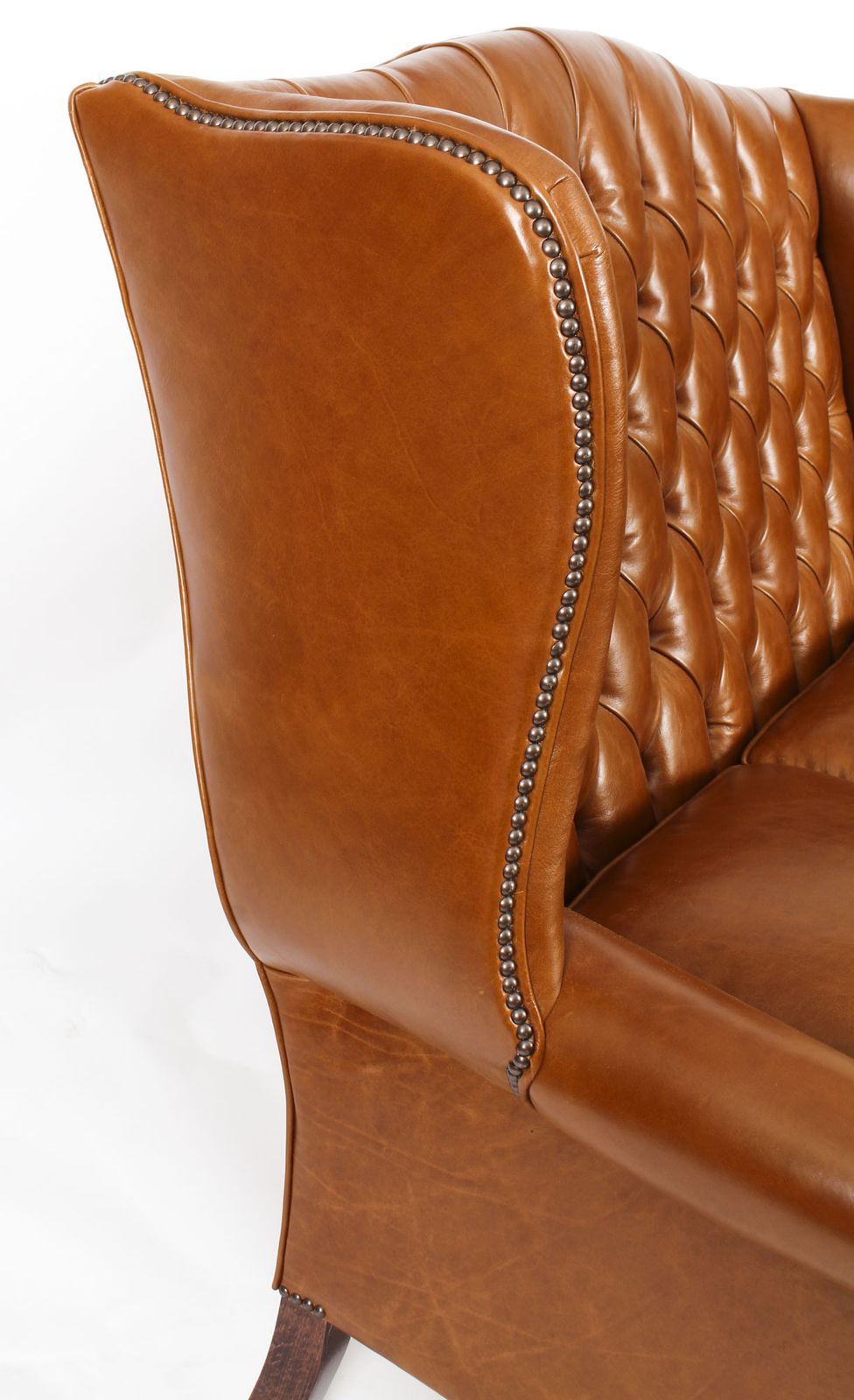 photo for sale Bespoke English Leather Chippendale Club Settee Sofa Bruciato