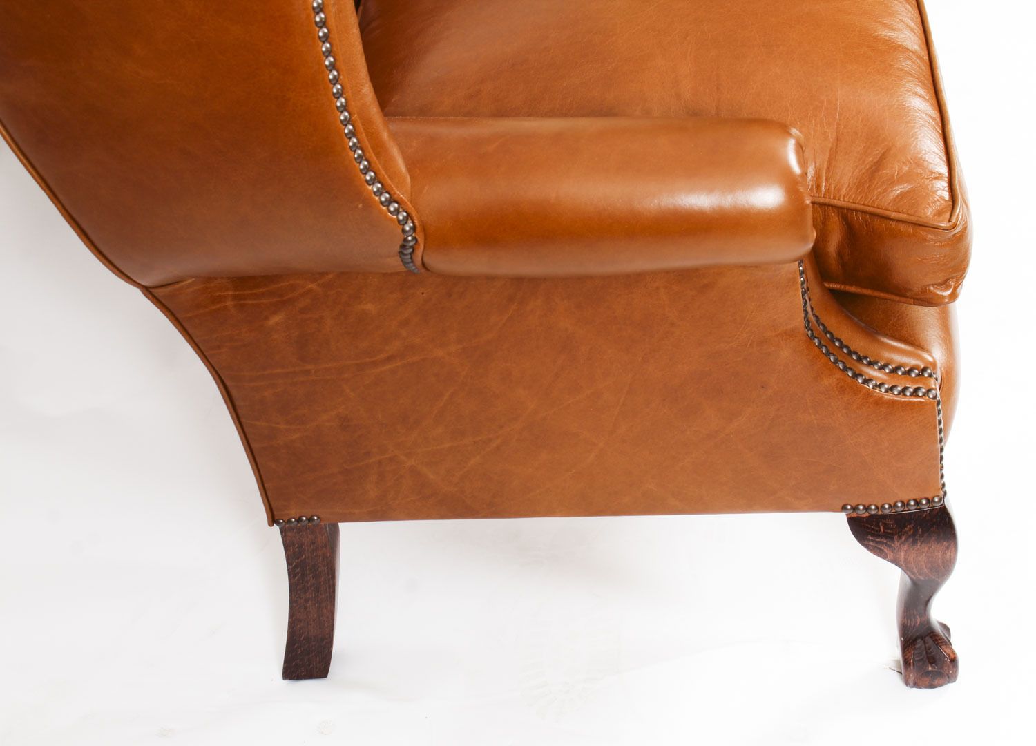 Furniture Bespoke English Leather Chippendale Club Settee Sofa Bruciato photo