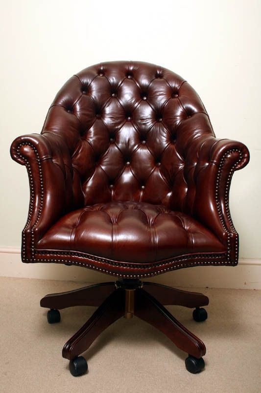 Bespoke English Hand Made Leather Directors Desk Chair Dark Brown photo Furniture