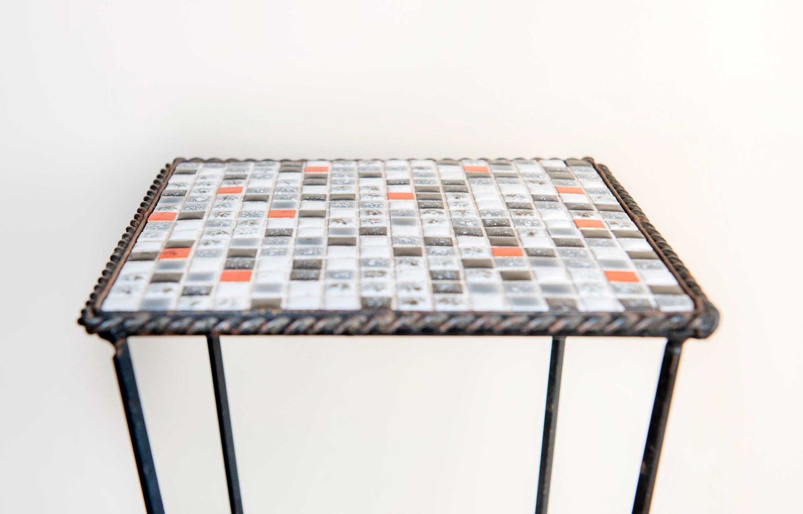 Vintage Mosaic Side Table, Mid Century Modern, Ceramic Tiled Table, Square Plant Stand, 1960s Design photo Furniture
