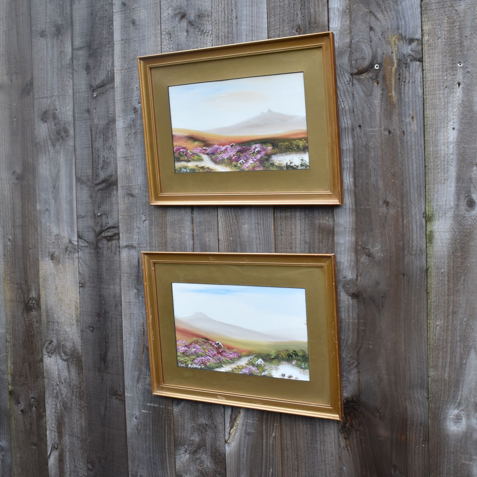 Antique 1900 Ae Dumble Haytor High Willbays Dartmoor Watercolour Gilt Frame Pair photo furniture