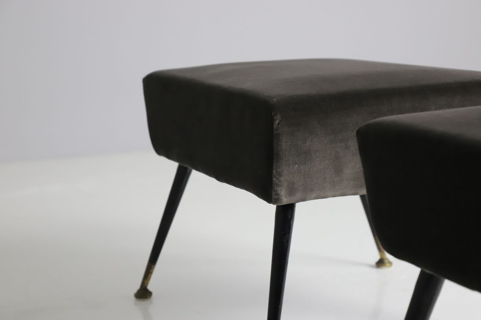 Pair Of Italian Footstools In Velvet & Brass photo vinterior
